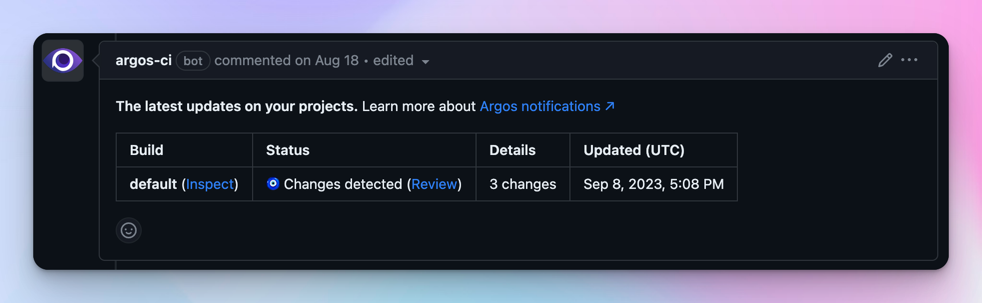 Argos GitHub PR 评论