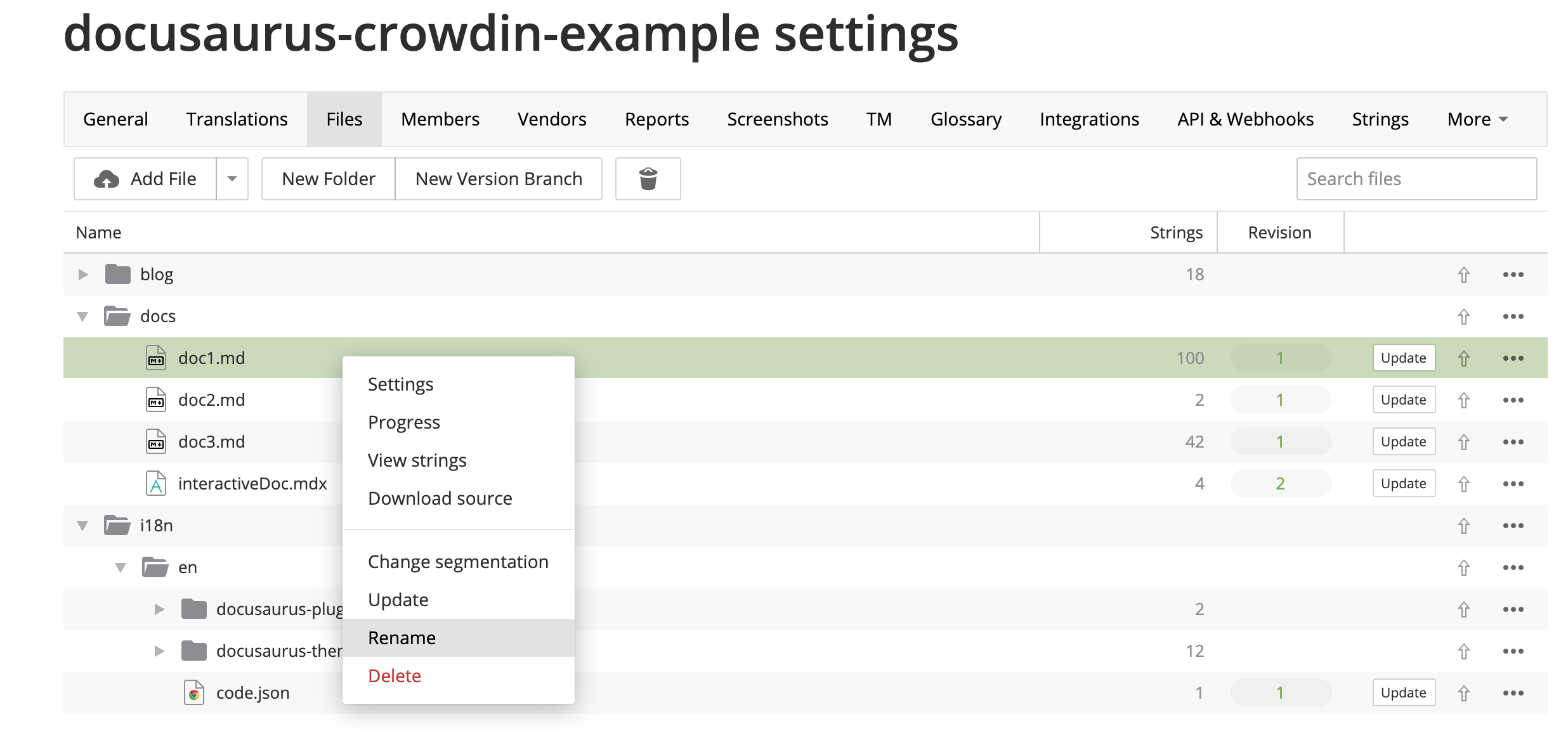 Crowdin UI：重命名文件